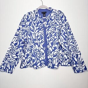 Sam Hilus Quilted Jacket Size XXL Blue White Cotton‎ Floral Button Art To Wear